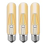 T10 4W Tubular LED Bulb, Dimmable Led Edison Bulb,Led Filament Bulb, T10 Nostalgic Led Bulb, E26 Medium Base, 40 Watt Bulb Equivalent, 2700K Warm White,400LM,Amber Glass Cover, 3-Pack
