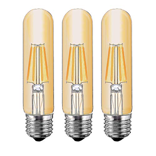 ZYCYLIGHT T10 4W Tubular LED Bulb, Dimmable Led Edison Bulb,Led Filament Bulb, T10 Nostalgic Led Bulb, E26 Medium Base, 40 Watt Bulb Equivalent, 2700K Warm White,400LM,Amber Glass Cover, 3-Pack