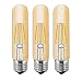T10 4W Tubular LED Bulb, Dimmable Led Edison Bulb,Led Filament Bulb, T10 Nostalgic Led Bulb, E26 Medium Base, 40 Watt Bulb Equivalent, 2700K Warm White,400LM,Amber Glass Cover, 3-Pack