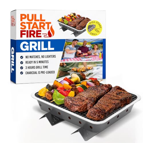 Pull Start Fire Grill, Natural Hardwood Charcoal, Portable