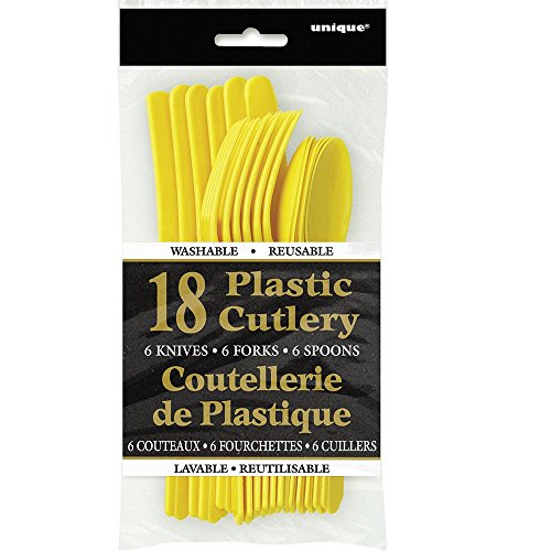 Image of Yellow Plastic Silverware Set for 6 Guests (18pcs)