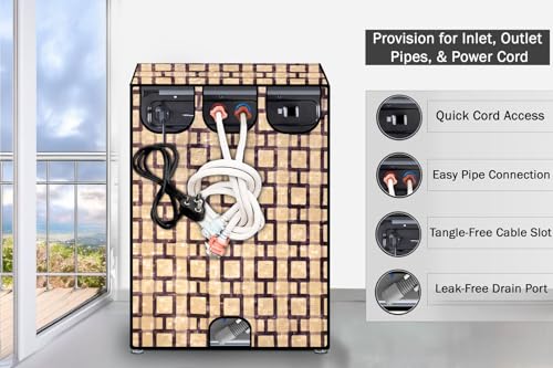 Image of Stylista PVC Washing Machine Cover Compatible for Godrej 7.5 Kg Fully-Automatic Top Loading WTEON MGNS 75 5.0 FDTG MTBK, Lattice Pattern Beige