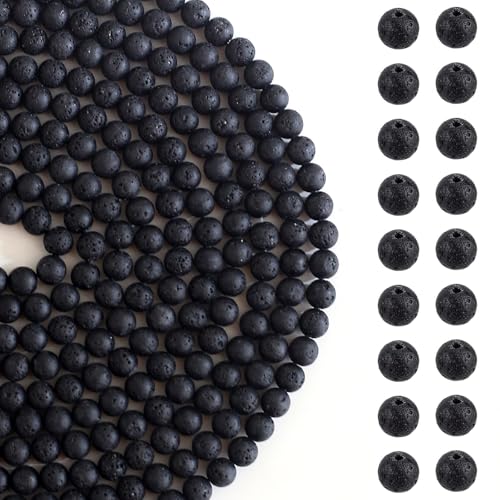 HERZWILD 8mm Lava Perlen 470pcs runde schwarze Lavastein-Perlen, natürliche Edelsteinperlen, Vulkangestein, Öldiffusor, Perlen für Armbänder, Halsketten, Schmuckherstellung