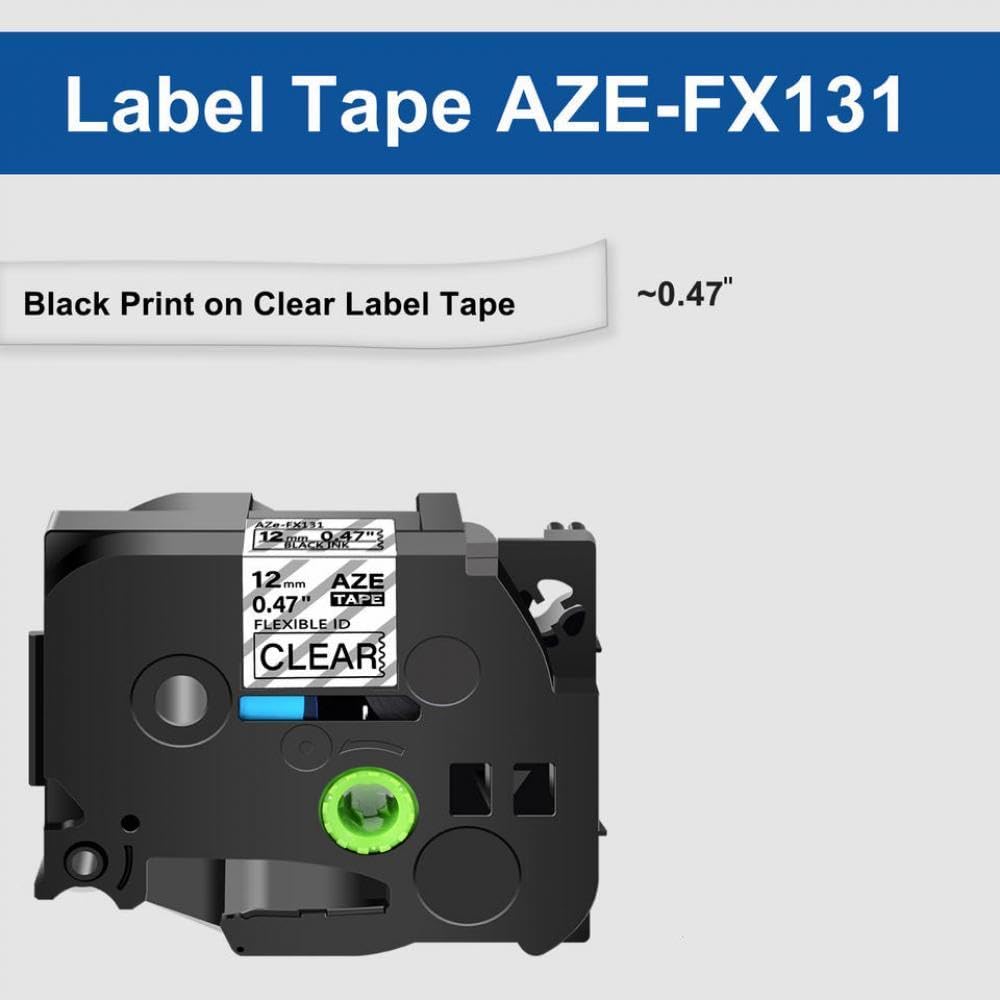 Nastro per etichette nero su trasparente compatibile con nastro laminato flessibile Tze-FX131 da 0,47 pollici per stampanti di etichette