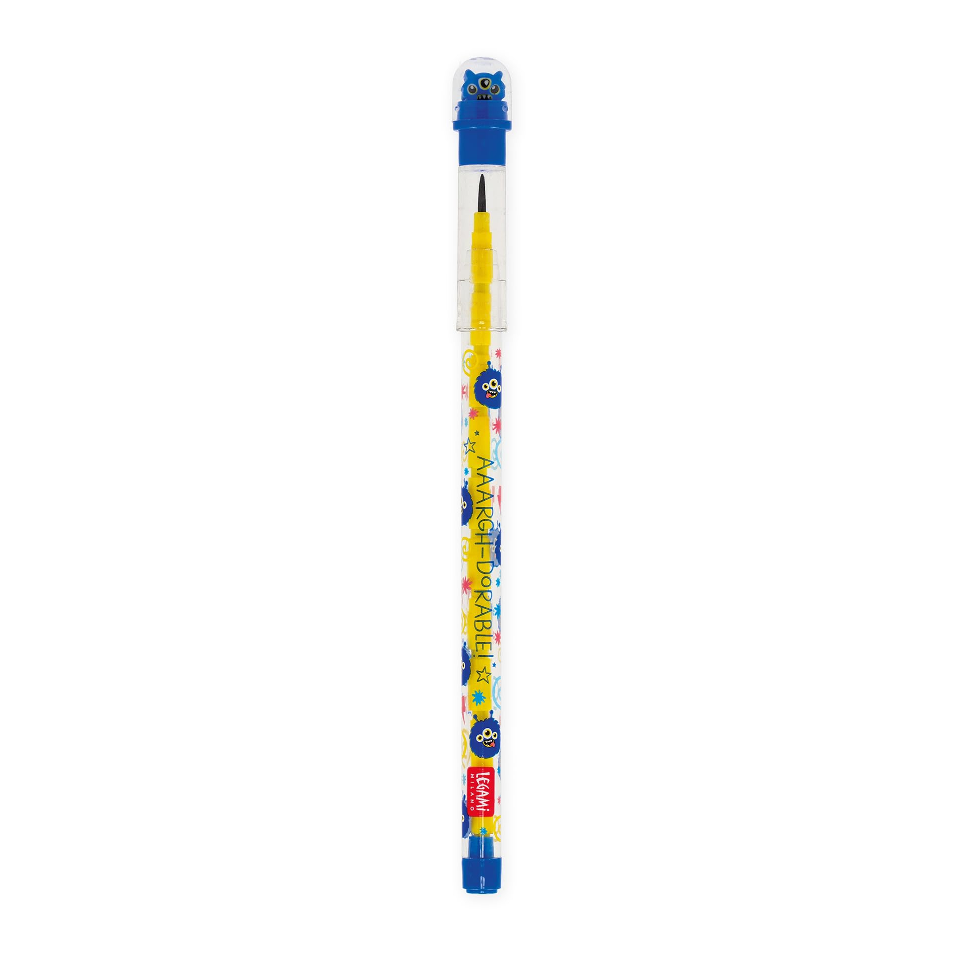Legami - Stackable Pencil with Eraser Take a Tip, Monster Theme, 11 Leads 2B, No Sharpener Needed, Easy to Use, Small TPR Rubber Included, ABS