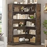TVU Wood Corner Bookcase, 5 Tier 65 Inch Tall Bookshelf with Storage, Floor Standing Display Book Shelf for Living Room, Kitchen, Home Office (Rustic Brown) - Image 2