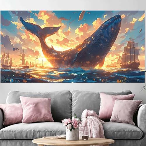 DIY crystal art coucher de soleil avec la peinture diamant adulte baleine