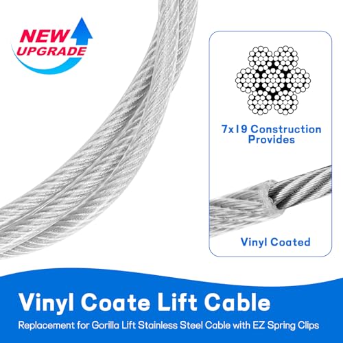 2Pcs Upgraded Vinyl Coated Stainless Steel Lift Cable Replacement for Gorilla Lift Trailer Gate Assist with EZ Spring Clips, with 4Pcs Black Aluminum Alloy Rollers Pins Washers