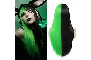 Half Green Half Black Gothic Wig with Dramatic Bangs
