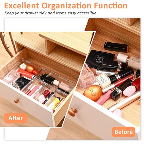 Gogooda 13 Pcs Clear Plastic Drawer Organizer Set, 5 Size Vanity Organizer Trays With Non-Slip Pads, Multi-Use Organizing Bins For Kitchen, Bedroom, Bathroom, Office, Utensils, Makeup, Jewellery #TOP4