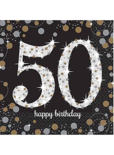 Party Deco Tovaglioli di Carta per Il 50° Compleanno, Confezione da 20, Stampa Metallizzata a 3 veli, Colore: Bianco e Oro, Perfetti per Feste di Compleanno e celebrazioni