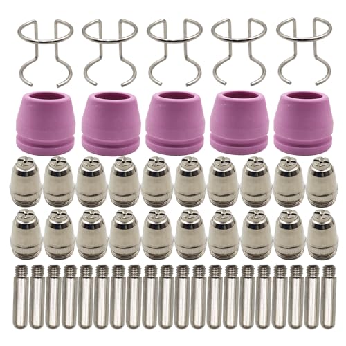 50Pcs AG60P Plasma Cutter Cutting Torch Consumables Kit w/Tips, Nozzles, Wire Guide and Shield Cup for AG60 SG55 SG51 WSD60