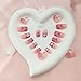 Press on Nails Medium Square Heart Fake Nails Press ons Red Pink French Tip Artificial False Nails Glossy Glue on Nails White Lines Acrylic Stick on Nails for Women 24 Pcs