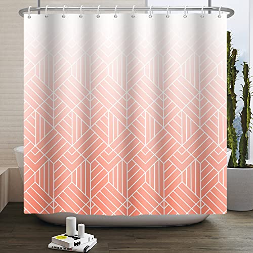 SDOTPMT 180x180cm Cortina de baño geométrica Blanca Abstracta Cortina baño Minimalista Moderno Cortina baño degradada Naranja clásica nórdica Cortina baño decoración baño con Gancho