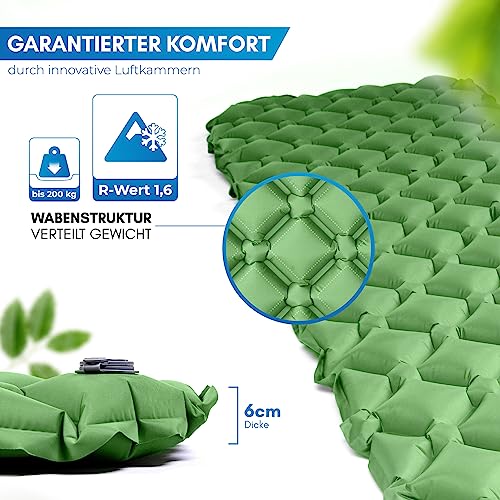 Foto von NORDMUT® Isomatte Outdoor [mit Reparaturset] Isomatte Camping | Isomatte Ultraleicht für Wandern, Outdoor, Camping - kleines Packmaß… (Grün)