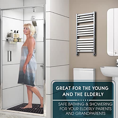 Image of ENKOSI Square Shower Mat 27x27 inch - Anti Slip Bathroom Shower Stall Mats for Shower Floors - Non Slip Square Bath Mat with Strong Secure Suction Cups and Drain Holes in Middle (Clear Blue 27x27)