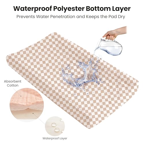 Image of Konssy Waterproof Muslin Changing Pad Cover 2 Pack, Quilted Cotton Fitted Diaper Changing Table Cover, Soft Changing Pad Sheets for Girls Boys (Coffee Check,Moon)