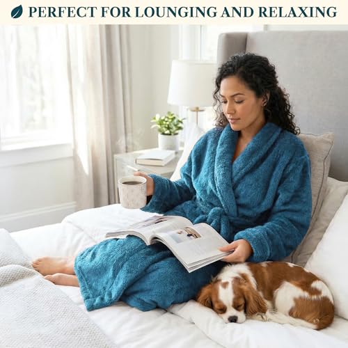 Image of PAVILIA Premium Womens Plush Soft Robe Fluffy, Warm, Fleece Sherpa Shaggy Bathrobe