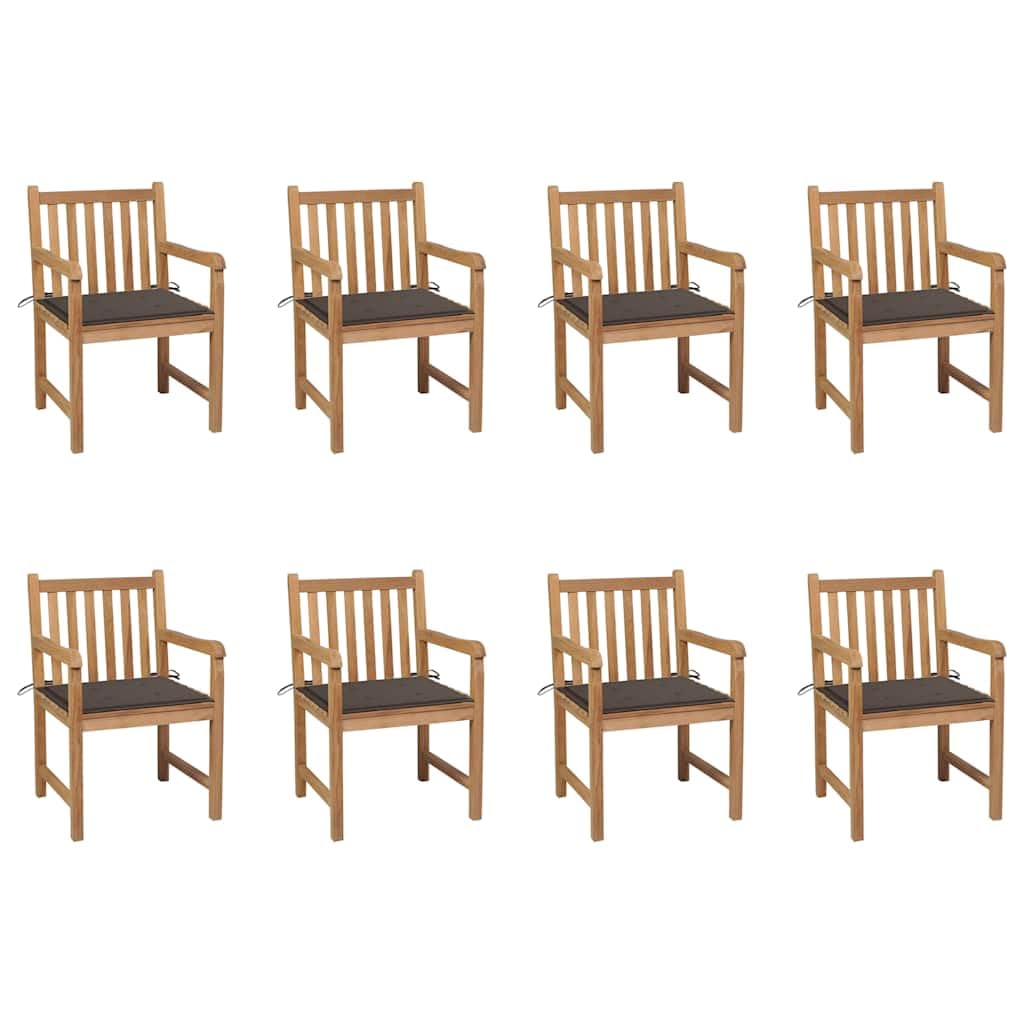 Krzesła ogrodowe, 8 szt., z poduszką w kolorze taupe, lite drewno tekowe, odporne na warunki atmosferyczne, 58 x 60 x 90 cm, na taras, balkon, do ogrodu, trwały zestaw mebli outdoorowych