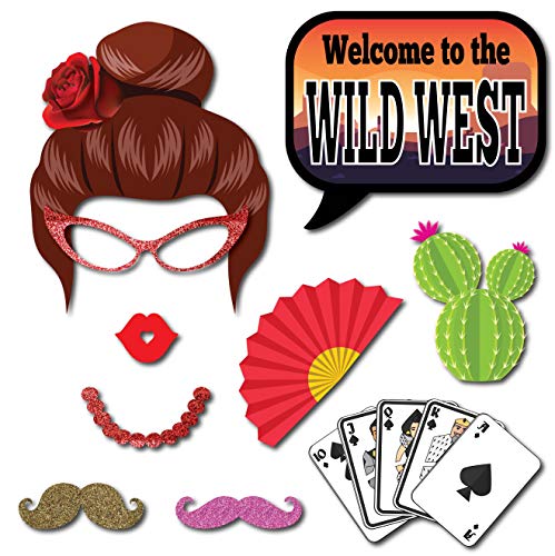 Western Photo Booth Props - 41-Pc Photo Prop Kit With 8 X 10-Inch Sign, 60 Adhesive Pads, 45 Sticks - Photo Booth Props Country Theme - Wild West Photo Props #TOP1