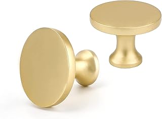 goldenwarm 10Pack Gold Knobs for Dresser, Gold Cabinet Knobs Matte Gold Drawer Knobs, Brushed Gold Dresser Knobs Round Brass Kitchen Cabinet Knobs