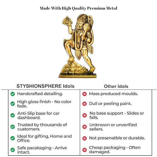 Image of 10cm Height Double Side Same Design Flying Hanuman Idol for Car Dashboard |Bajrangbali Statue |Divine Hanuman Murti for Home, Office & Gift.(Pack of 01) (Golden)