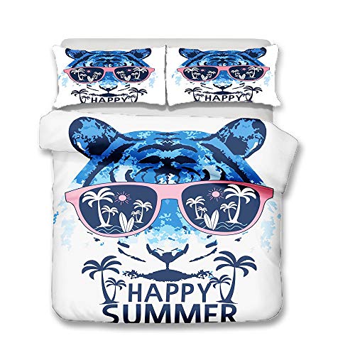 Funda de Edredón Juego de Ropa de Cama, Morbuy 3D Animales Tropicales Patrón Suave Microfibra Bedding Incluye Funda Nórdica y Funda de Almohada (Cama 90-150x200cm,Tigre de Verano)