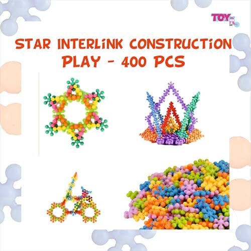 Image of ToyMagic Star Interlink Construction Play - 400 Pcs | Creative Interlocking Building Blocks for Kids | Stem Educational Toys for Boys & Girls Age 3+ | Enhances Motor Skills & Imagination, Multicolor