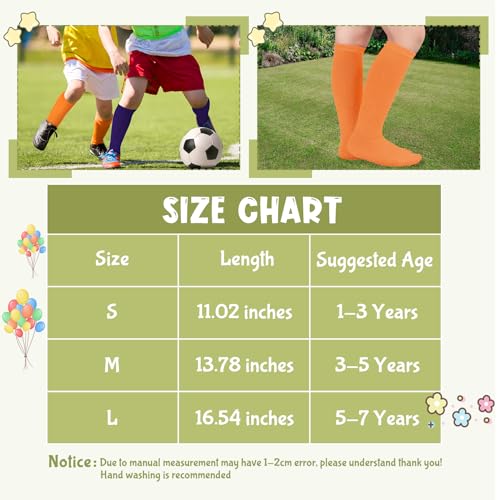 Durio Kids Soccer Socks Soft Cotton Toddler Soccer Socks for Boys and Girls Knee High Socks Youth Sports Baseball Socks Long Tube Socks 01 Pure Orange One Size4