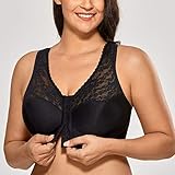 Delimira Women's Front Fastening Bras Lace Wireless Plus Size Full Coverage Racerback Support Bra Black 42H - Image 5