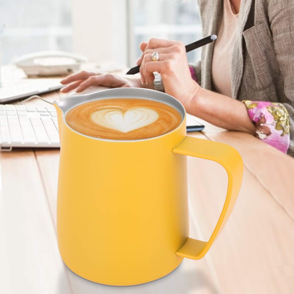 600 ml kubek do spieniania mleka ze stali nierdzewnej dzbanek dzbanek Latte Art do użytku w domowej kawiarni (Żółty)