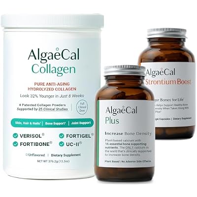 ALGAECAL Bone Builder & Collagen Bundle Clinically-Supported Collagen with Verisol, Fortibone, Fortigel + Plant-Based Calcium, Strontium, D3, K2, Magnesium & 16 Nutrients for Beauty & Bone Health
