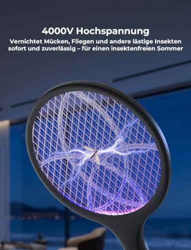 YISSVIC Elektrische Fliegenklatsche extra stark 4000V 2 in 1 Schwarz 1 STK – Ansicht 2