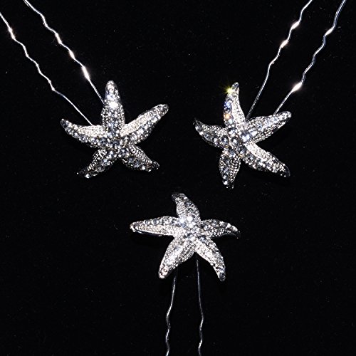 Rhinestone Starfish Hairpin Crystal Bridal Wedding Party U-shaped Hair Pin Hair Clip Wedding Hair Accessory 10 Pack with a Gift Box