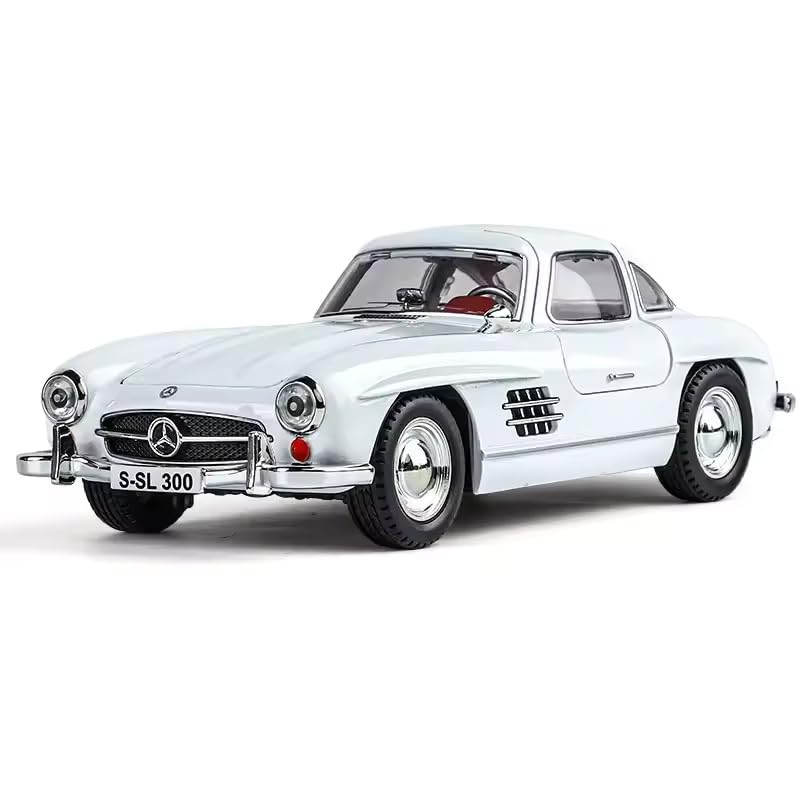 Image of Alokik Enterprise 1:24 Marcedes Benz Vintage 300SL Diecast Metal Pull Back Car with 6 Openable Doors with Sound and Light Toy Decoration car Best Gift Toys for Kids 【Silver /White 】