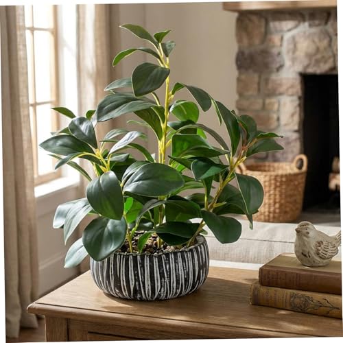 Plantas artificiales pequeñas en macetas de cemento decorativas 3