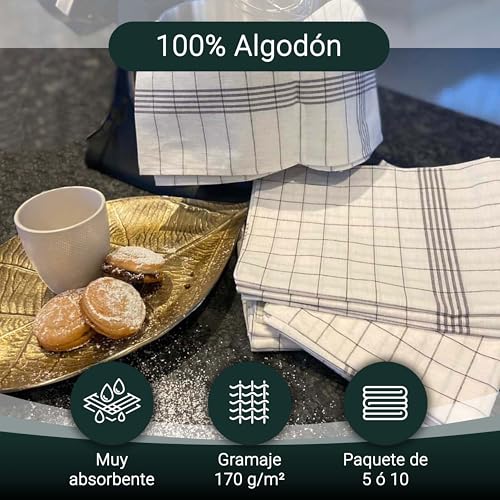Miniatura 3 de Zollner Juego De 10 Paños De Cocina De Algodón De 50x70 Cm - Muy Absorbentes Y Duraderos - Lavables Hasta 95 C - A Cuadros Grises Y Blancos - Calidad Gastronómica - Oeko Tex