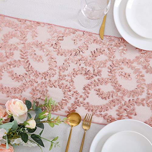 Rose Gold Table Runner 4 Pack 12X72 Inch Rose Gold Vine Sequin Table Fabric For Party Birthday Wedding Engagement Cake Table Decoration #TOP3