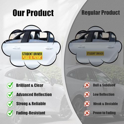 Image of SINGARO Student Driver Magnet for Car - Please Be Patient, 3Pcs Magnetic Reflective Novice Sticker, New Driver Decal, Removable Exterior Car Accessories