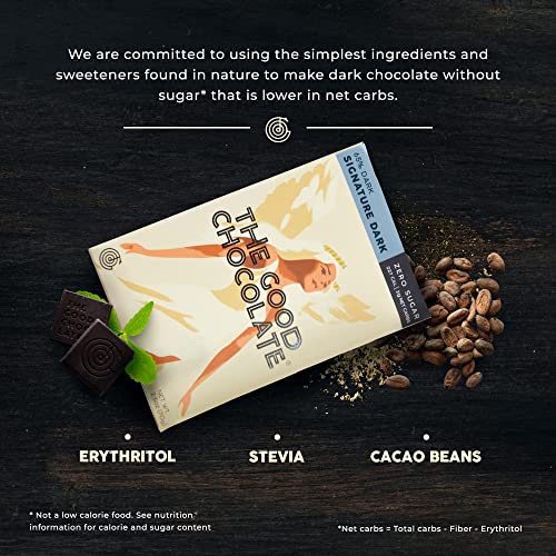 The Good Chocolate - Keto Dark Chocolate Bars, Zero Sugar, Lower Net Carb Snack, Lower Calorie, Vegan Chocolate Candy, 6 Bar Value Pack #TOP3