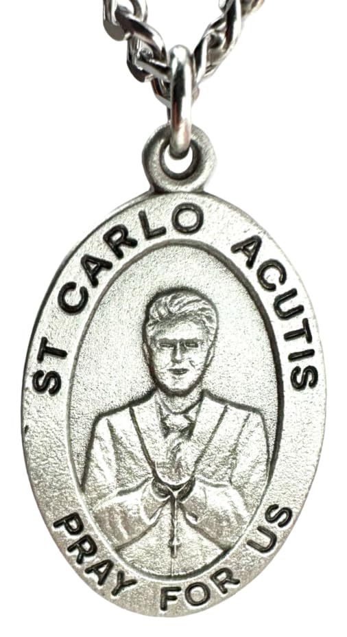 Westmon Works St Carlo Acutis Pewter Medal and Stainless Steel Necklace Set with Patron Saint of the Internet Prayer Card4