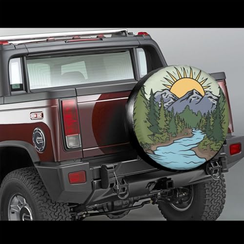 Image of Mountains Blues River Spare Tire Cover for Rv SUV Truck Camper Trailer,Cute Animal Tire Cover Wheel Covers Universal Fit,16 inch