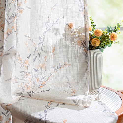Image of MYSKY HOME Kitchen Window Curtains Linen Sheer 45 Inches Long Yellow