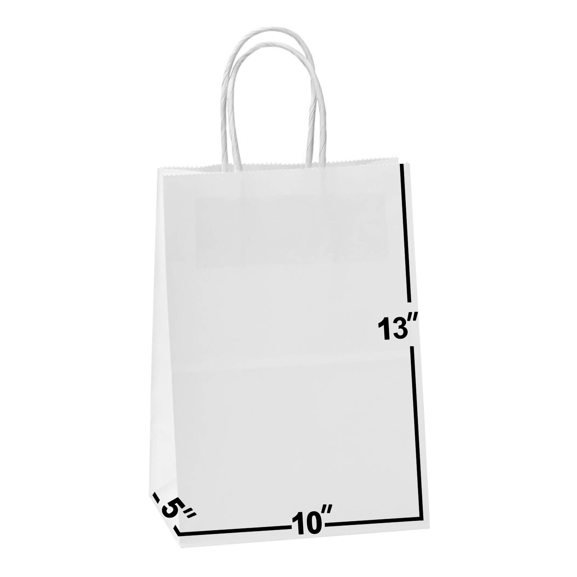 QUIDDITY WARE White Paper Bags with Handles Bulk - 100 Bags, 5x13 inches, Multi-purpose, Plain, Smooth Paper Finish, Biodegradable & Recyclable