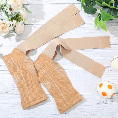 Image of Tarpop 1 Pair Ankle Brace for Kids Compression Ankle Sleeves Adjustable Foot Support Brace Elastic Guard for Children Boys Girls Sports Running Jogging Dance Fitness Gymnastics(Beige,Small)