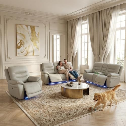 GEBADOL Power Recliner Sofa Set, Leather Reclining Couch