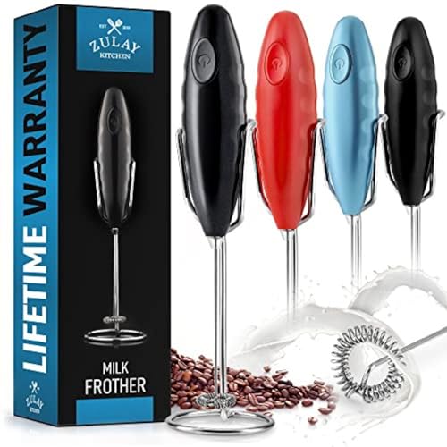 Image of Zulay Kitchen Powerful Rechargeable Milk Frother Handheld Lux Foam Maker for Lattes, Metal Black, Rechargeable