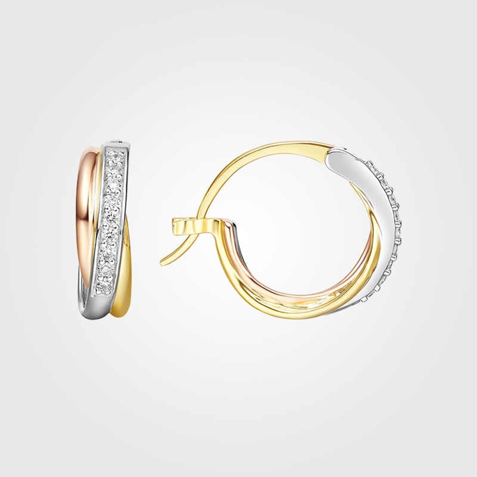 KnSam 18K 750 Gold Creole Hoop, 0,14 ct laboratorium stworzone diamenty kolczyki damskie trójkolorowe, duże, okrągłe szlif biały, prawdziwe kolczyki Boho, żółte złoto Au750