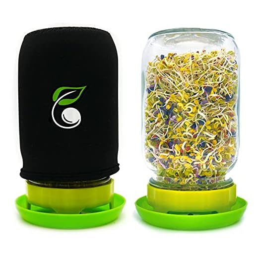 Sprouting Jar Kit Seed Sprouter Set Includes Wide Mouth Mason Jar, Stainless Steel Mesh Lid, Blackout Sleeve and Plastic Drip Tray for Making Seeds Sprouts
