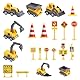 KQDRAVINE Bagger Tortendeko Set Tortendeko Baustelle Miniatur Deko, Mini Bagger Traktor Kuchendeko Baustelle Verkehrszeichen-Zubehör, Baustellen-Spielzeugauto, Kinderspielzeugauto, Tortendeko-Zubehör